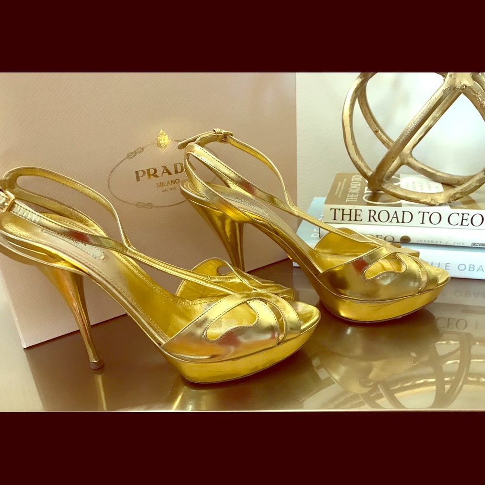 Prada Brushed Gold Leather Heel